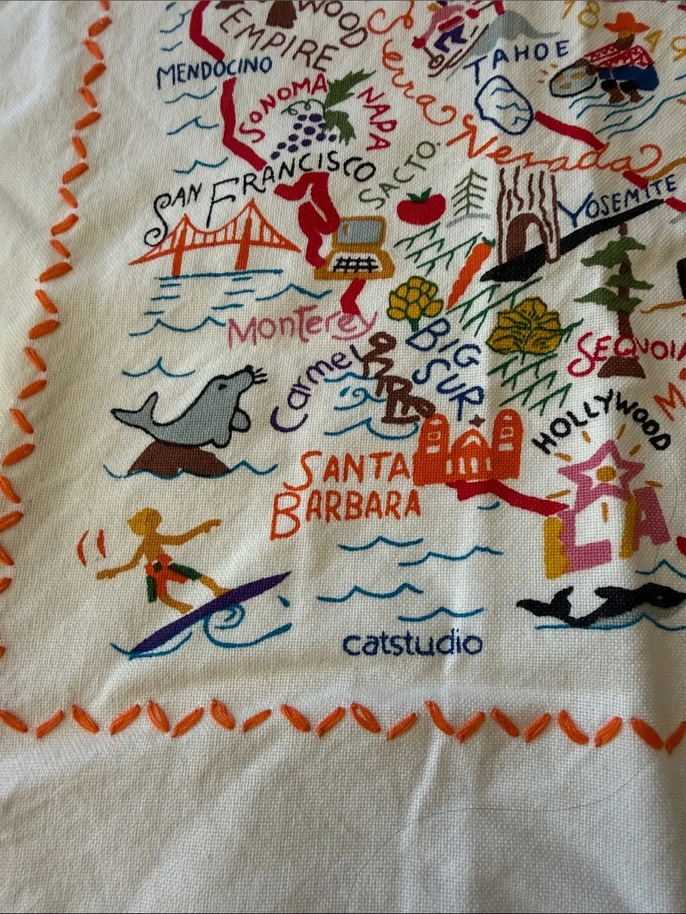 Catstudio California Map Embroidered White Kitchen Towel